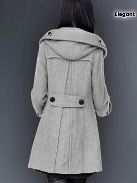 Women's Heavyweight Tweed Coat - Elegant Winter Outerwear, Structured H-Silhouette Long Jacket for Cold Weather, Formal & Everyday Use - Non-Stretch Fabric (Hand Wash/Dry Clean), Ladies Winter Coats