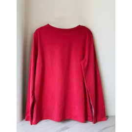 Women'S Cherry Graphic Long Sleeve T-Shirt - Vibrant Red Cherry Print, Casual Crew Neck, Machine Washable, Spring/Summer Vacation Top, Cherry Tshirt