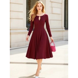 Women's Elegant 50s, 60s, Retro Pleated Wedding Party Date Evening Gown Dress, Fashionable Waist-Cinching Flowy Temperamental Cocktail Lace-Up Backless Aesthetic Longline Maxi