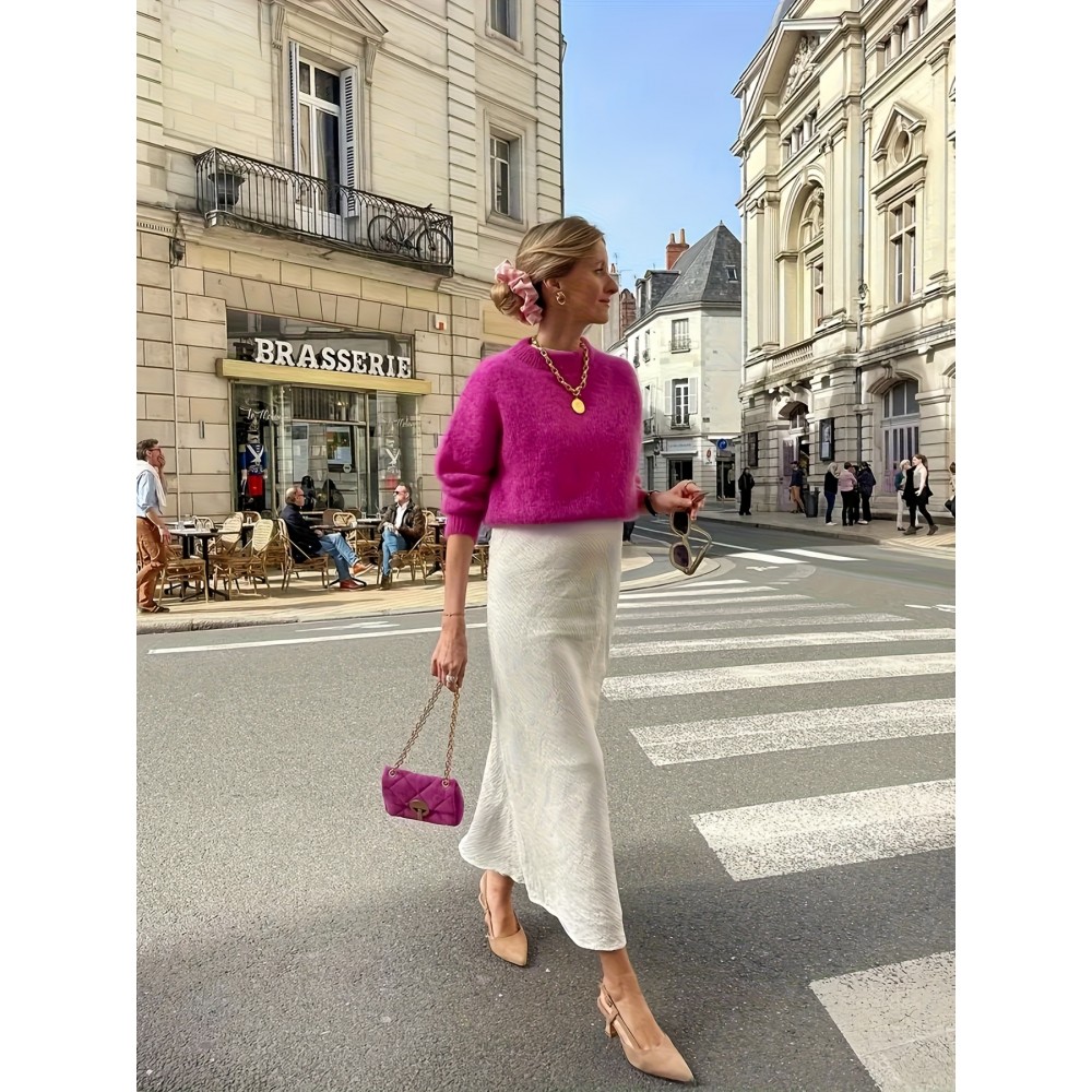 [Elegant Women's Pullover] Elegant Long-Sleeve Pullover for Women - YQ001 Solid Color Top, Perfect for Dates, Shopping, and Parties