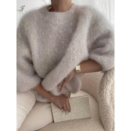 Women'S Autumn and Winter Round Neck Half-Sleeve Pullover Sweater, Soft Comfortable Fuzzy Loose Thick Top